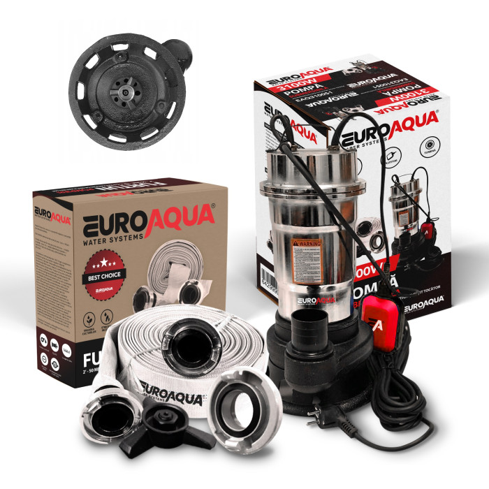 Pompa apa murdara inox cu tocator 3100W + furtun 20m EUROAQUA®